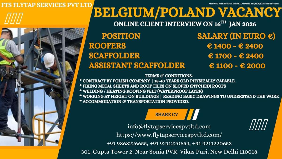 BELGIUM / POLAND – ROOFING & SCAFFOLDING JOB OPPORTUNITY