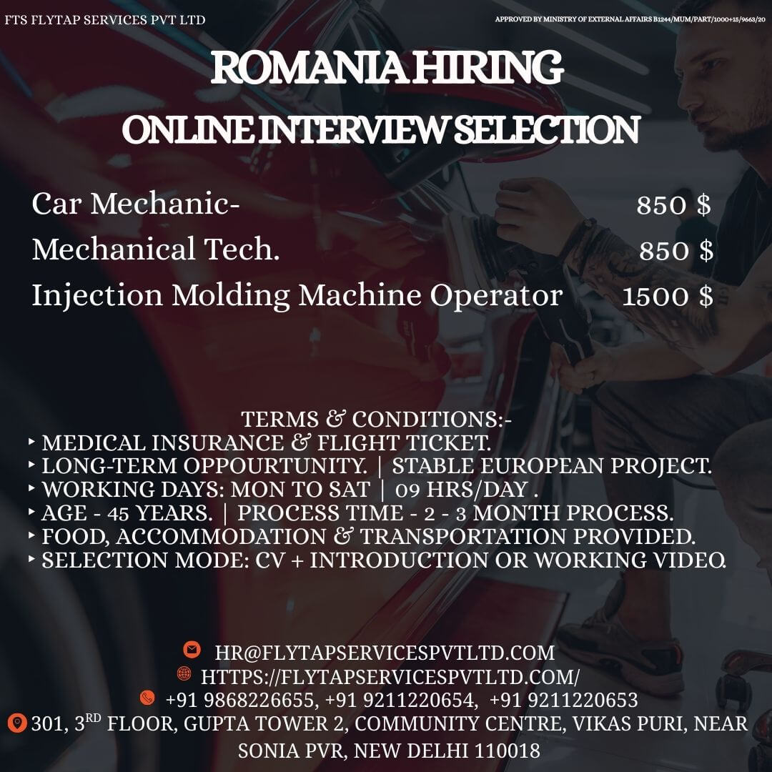 ROMANIA HIRING – TECHNICAL & MECHANICAL POSITIONS