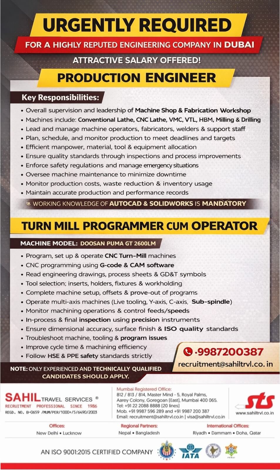 URGENTLY HIRING FOR  HIGHLY REPUTED ENGINEERERING COMPANY IN DUBAI