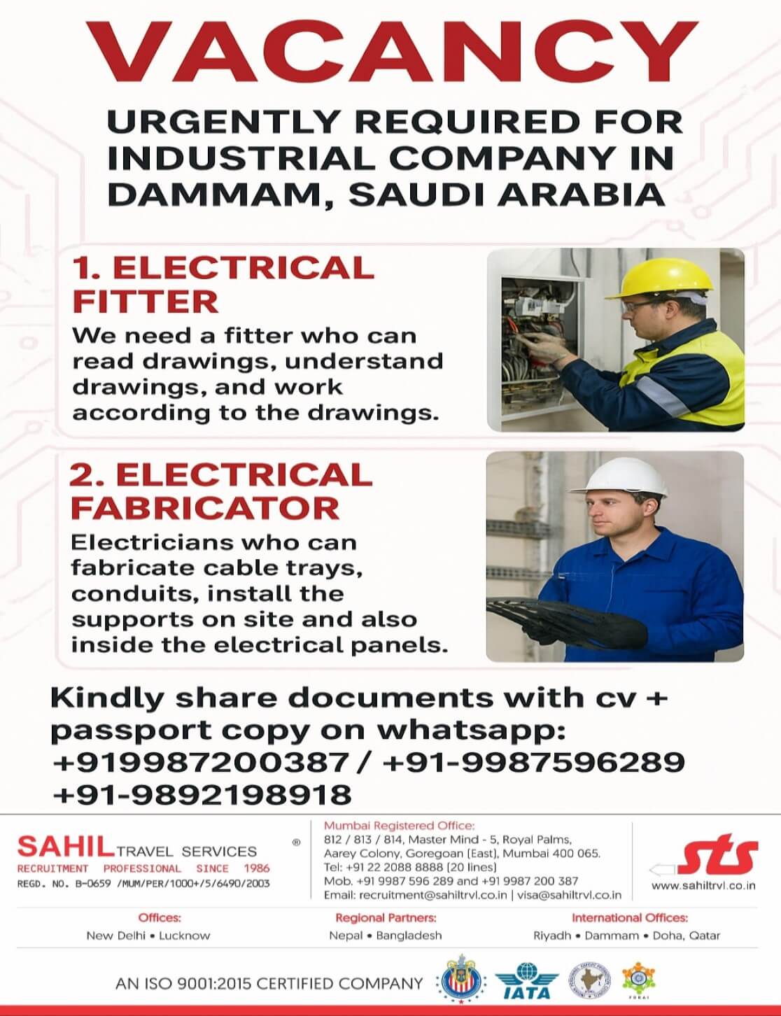 URGENTLY HIRING FOR REPUTED INDUSTRIAL COMPANY  IN DAMMAM ,SAUDI ARABIA