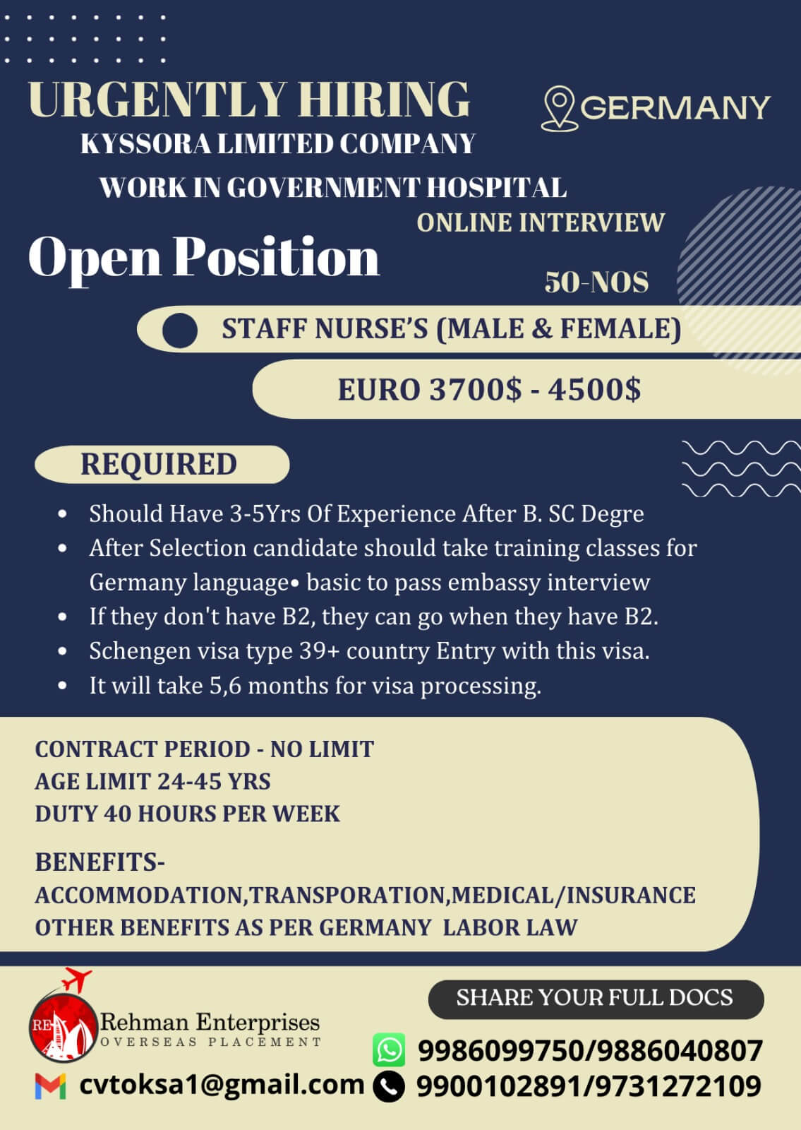 URGENT HIRING FOR GOVERNMENT HOSPITAL IN GERMANY