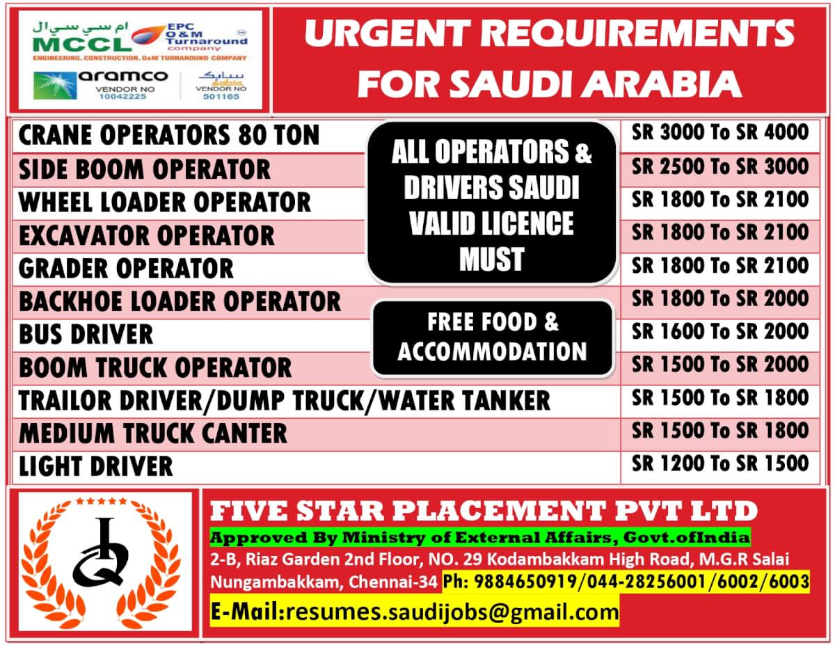 URGENT REQUIREMENT FOR SAUDI ARABIA