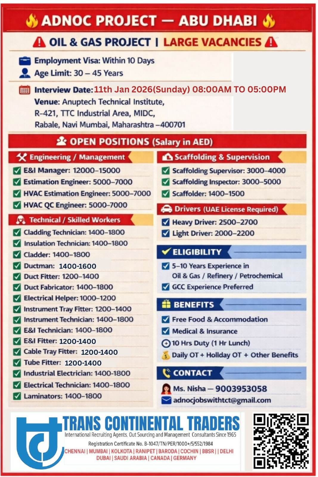 ADNOC OIL & GAS PROJECT ( LONG TERM JOB)- ABUDHABI