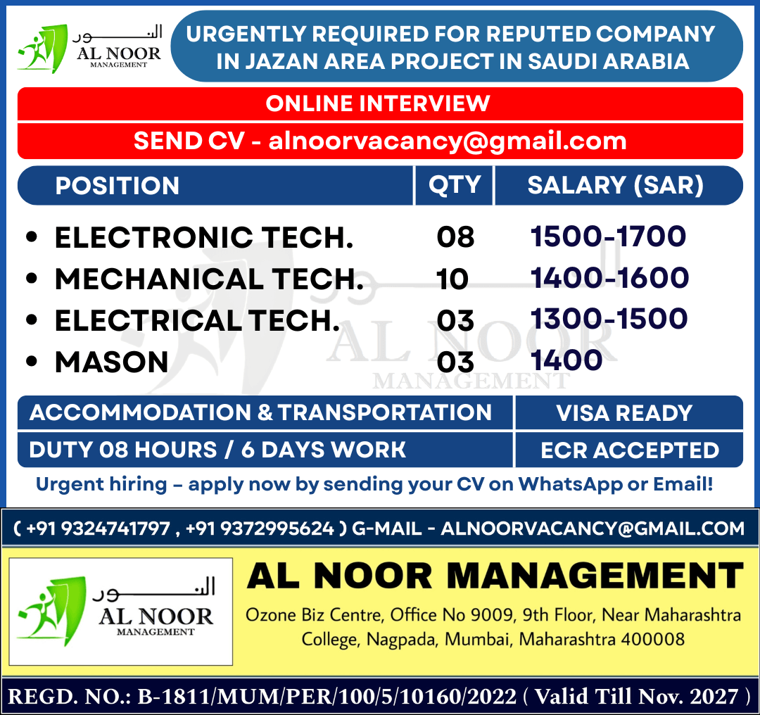 URGENTLY REQUIRED FOR FIRST ENGINEERING COMPANY IN SAUDI ARABIA URGENTLY REQUIRED FOR FIRST ENGINEERING COMPANY IN SAUDI ARABIA
