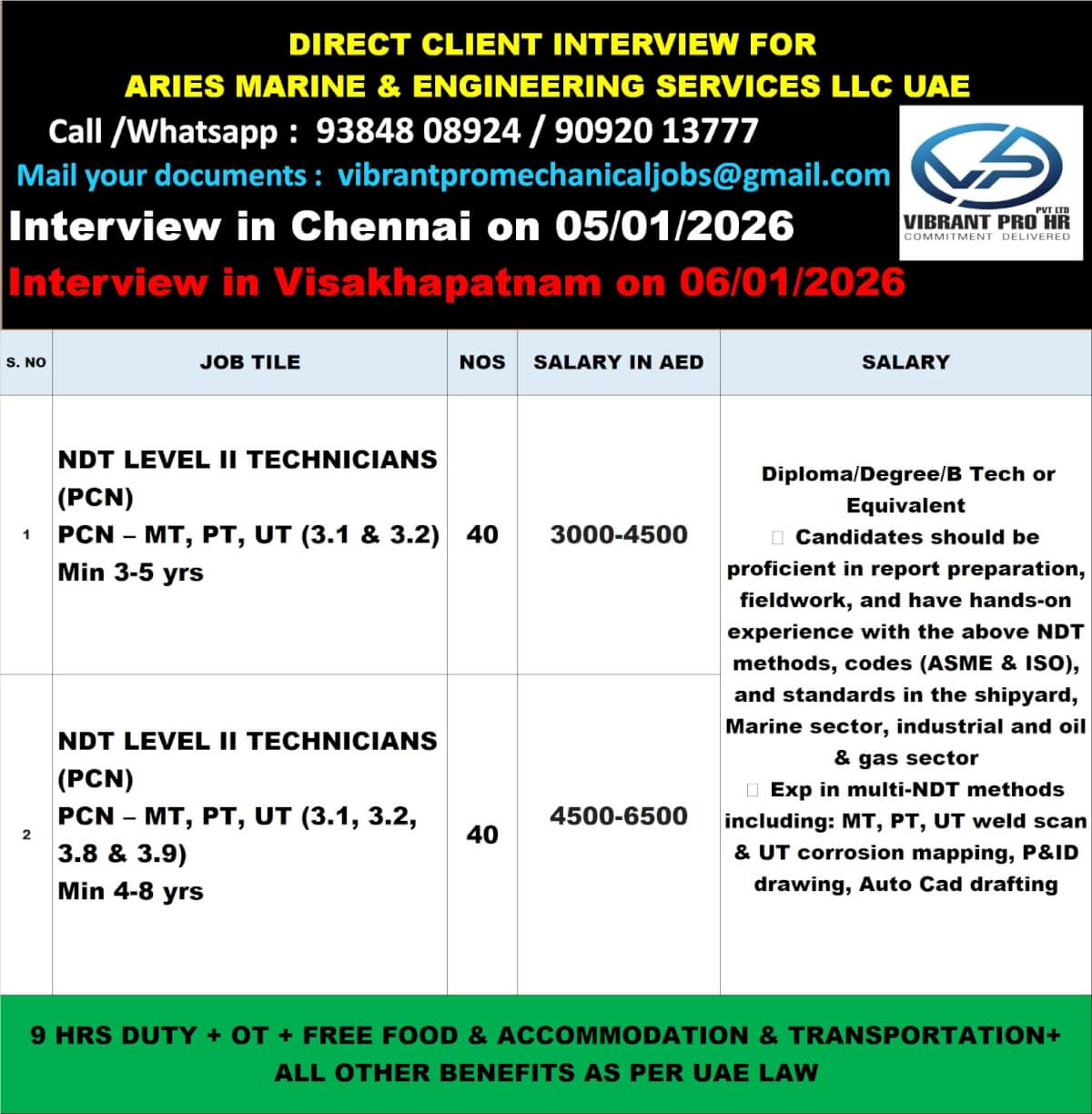 Interview in Chennai on 05/01/2026 Interview in Visakhapatnam on 06/01/2026 Interview in Chennai on 05/01/2026 Interview in Visakhapatnam on 06/01/2026