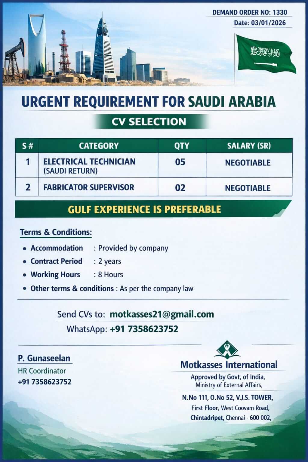 URGENT REQUIREMENT FOR SAUDI - CV SELECTION