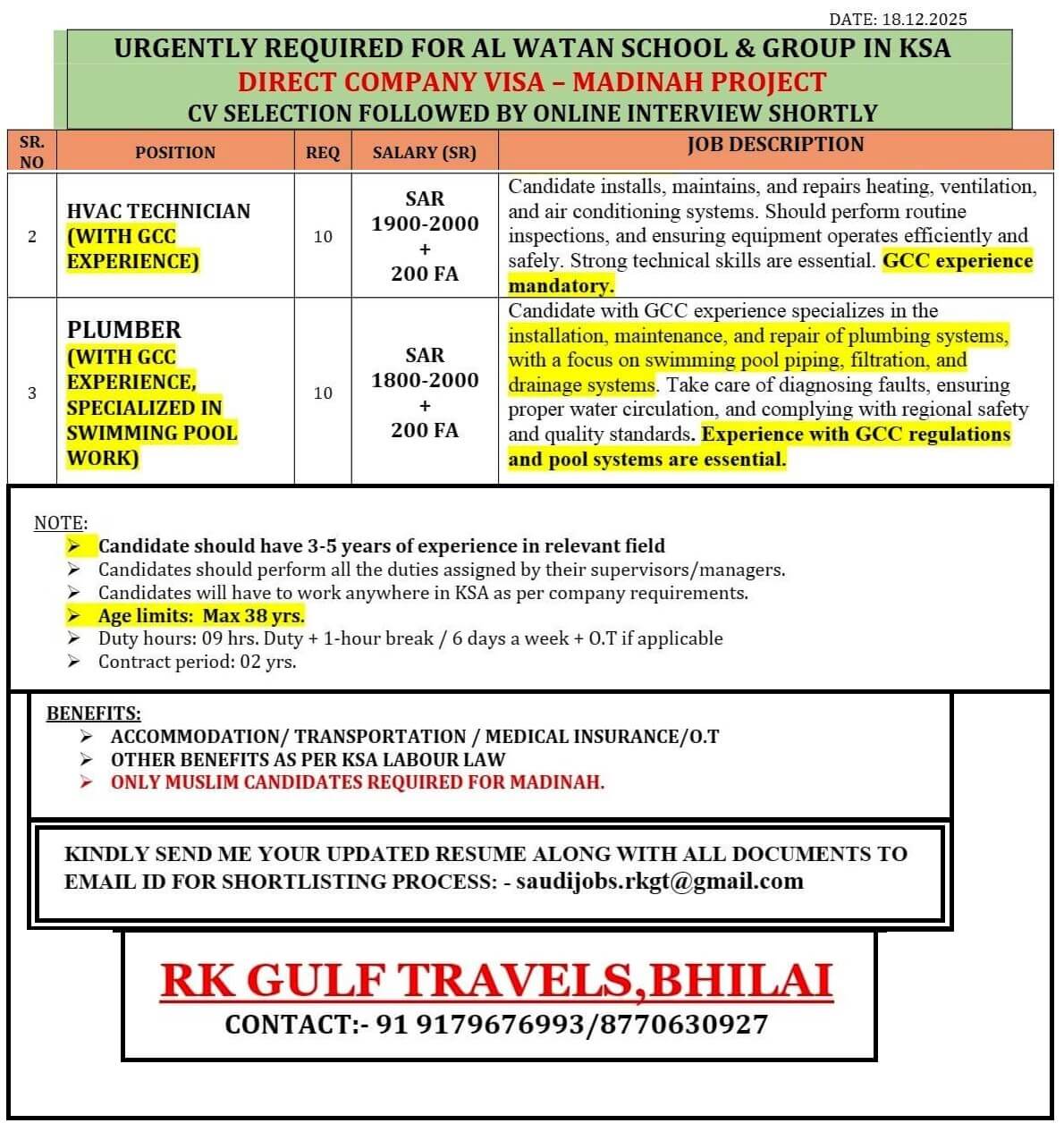 HIRING FOR A AL WATAN SCHOOLS & GROUP - SAUDI ARABIA