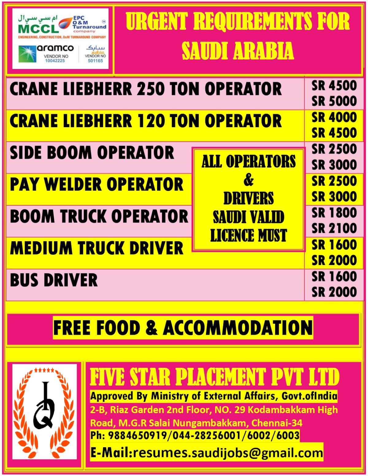 URGENT REQUIREMENT FOR SAUDI ARABIA URGENT REQUIREMENT FOR SAUDI ARABIA