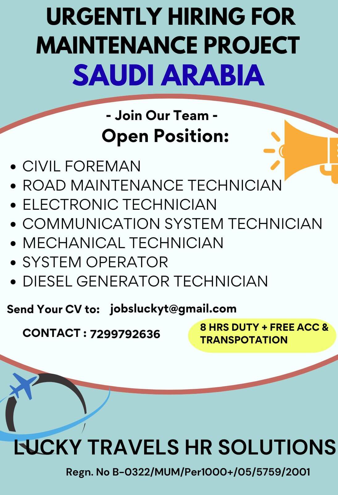 Urgently Required for Maintenance Project for Saudi Arabia / CV Selection & Online Interview / contact for further details on 7299792636 Urgently Required for Maintenance Project for Saudi Arabia / CV Selection & Online Interview / contact for further details on 7299792636