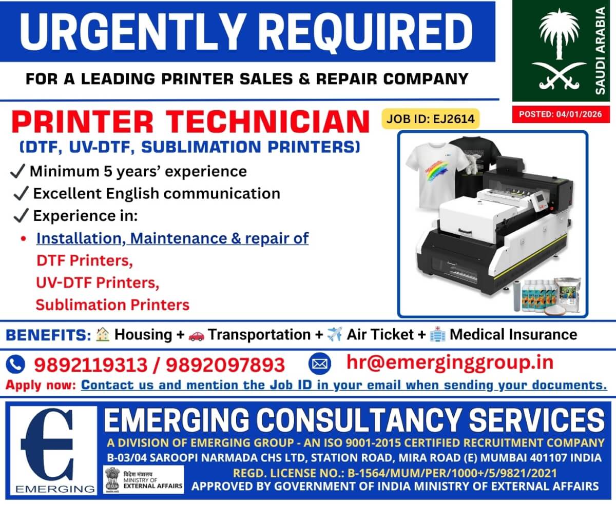 URGENTLY REQUIRED FOR  PRINTER SALES & REPAIR COMPANY