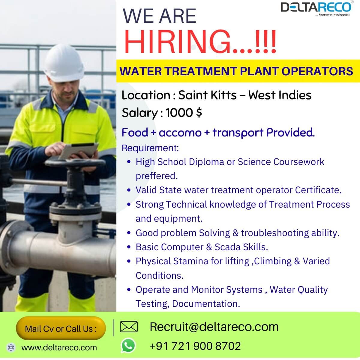 Hiring Water treatment Plant Operator for West Indies Hiring Water treatment Plant Operator for West Indies