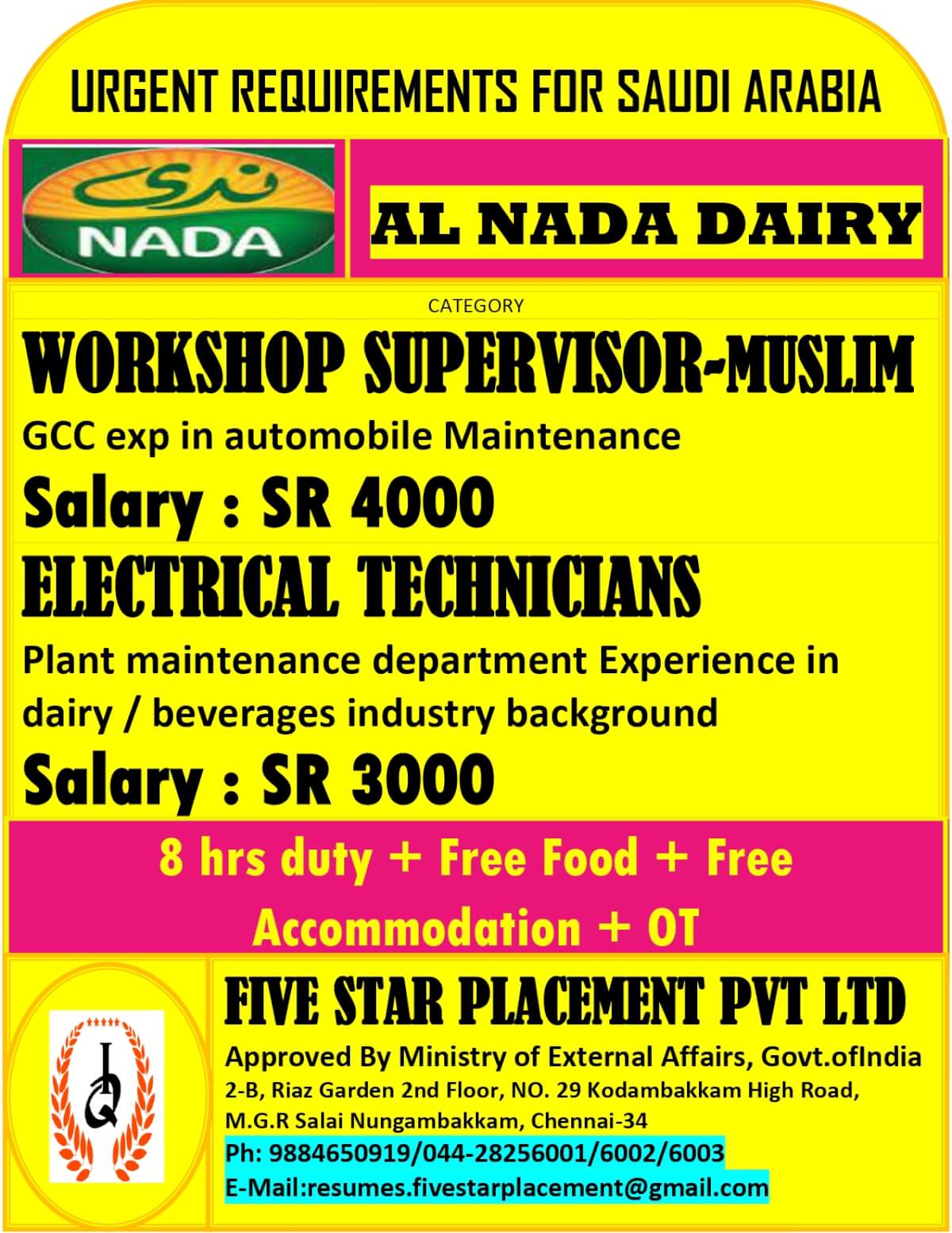 URGENT REQUIREMENT FOR SAUDI ARABIA