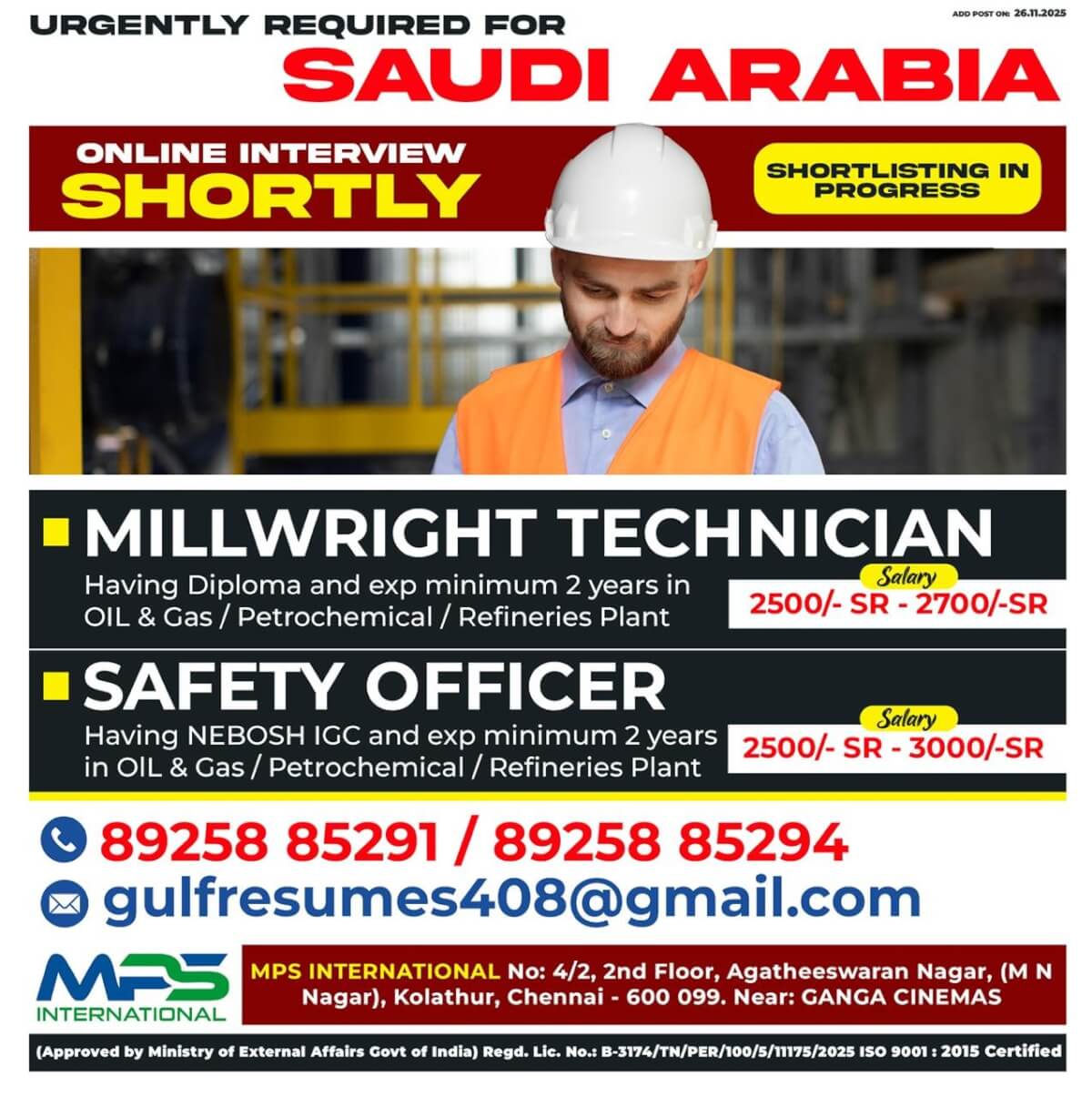 URGENTLY REQUIRED FOR SAUDI ARABIA ONLINE INTERVIEW – SHORTLY SHORTLISTING IN PROGRESS URGENTLY REQUIRED FOR SAUDI ARABIA ONLINE INTERVIEW – SHORTLY SHORTLISTING IN PROGRESS