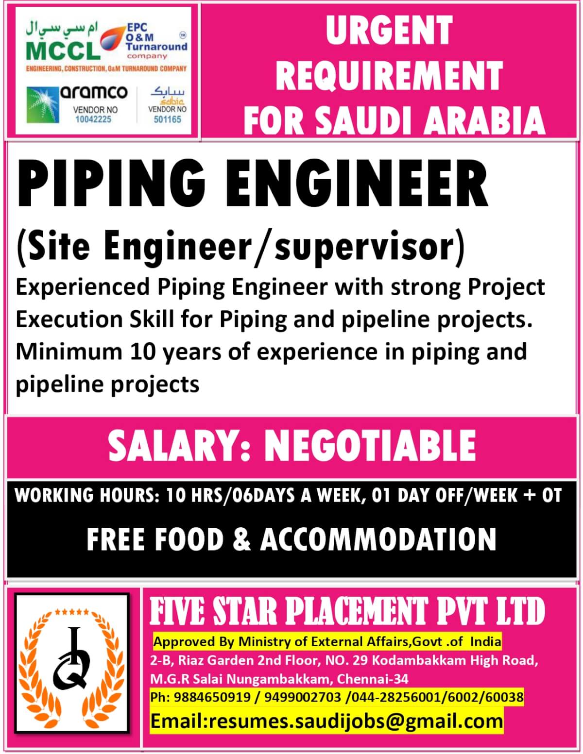 URGENT REQUIREMENT FOR SAUDI ARABIA