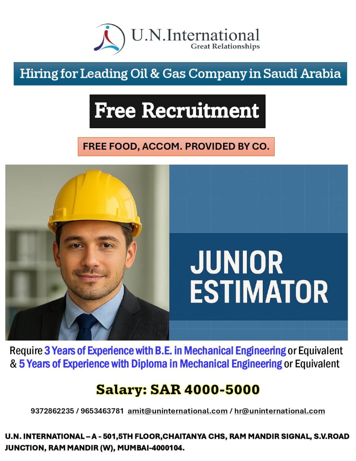 Junior Estimator require urgently for Short Term in Saudi Arabia