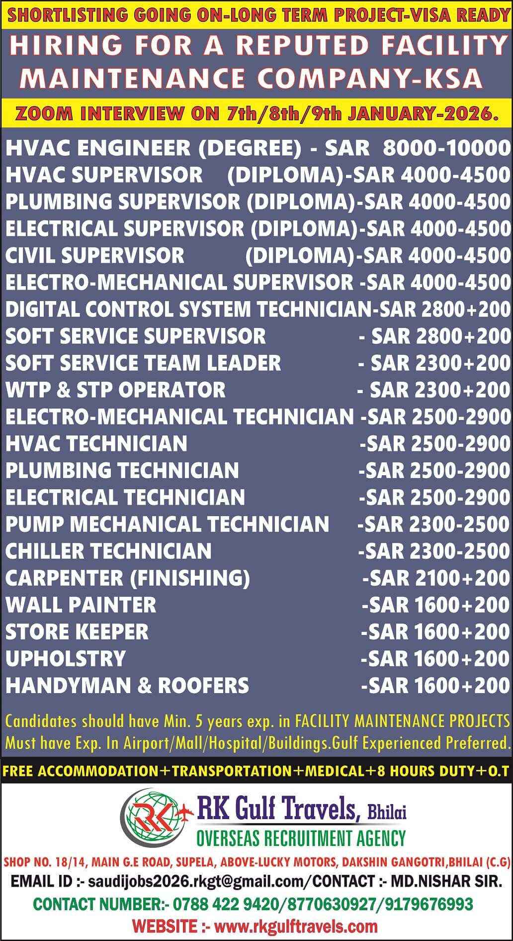 HIRING FOR A LEADING & BIGGEST FACILITY MAINTENANCE COMPANY - KSA