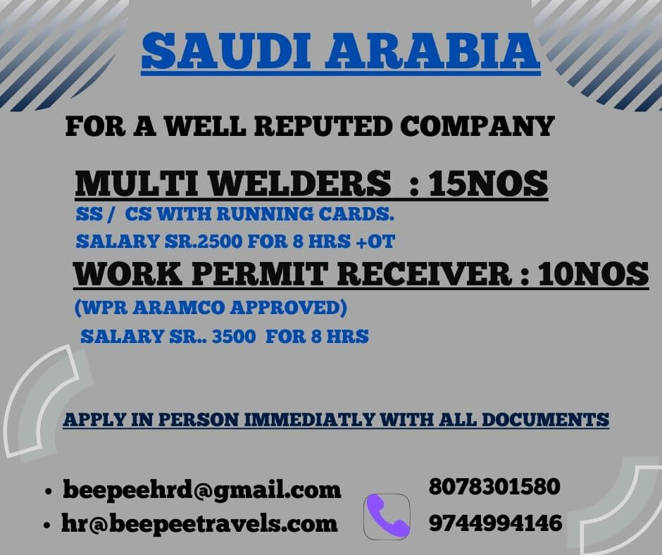 Requirement For A Well Reputed Company In SAUDI ARABIA