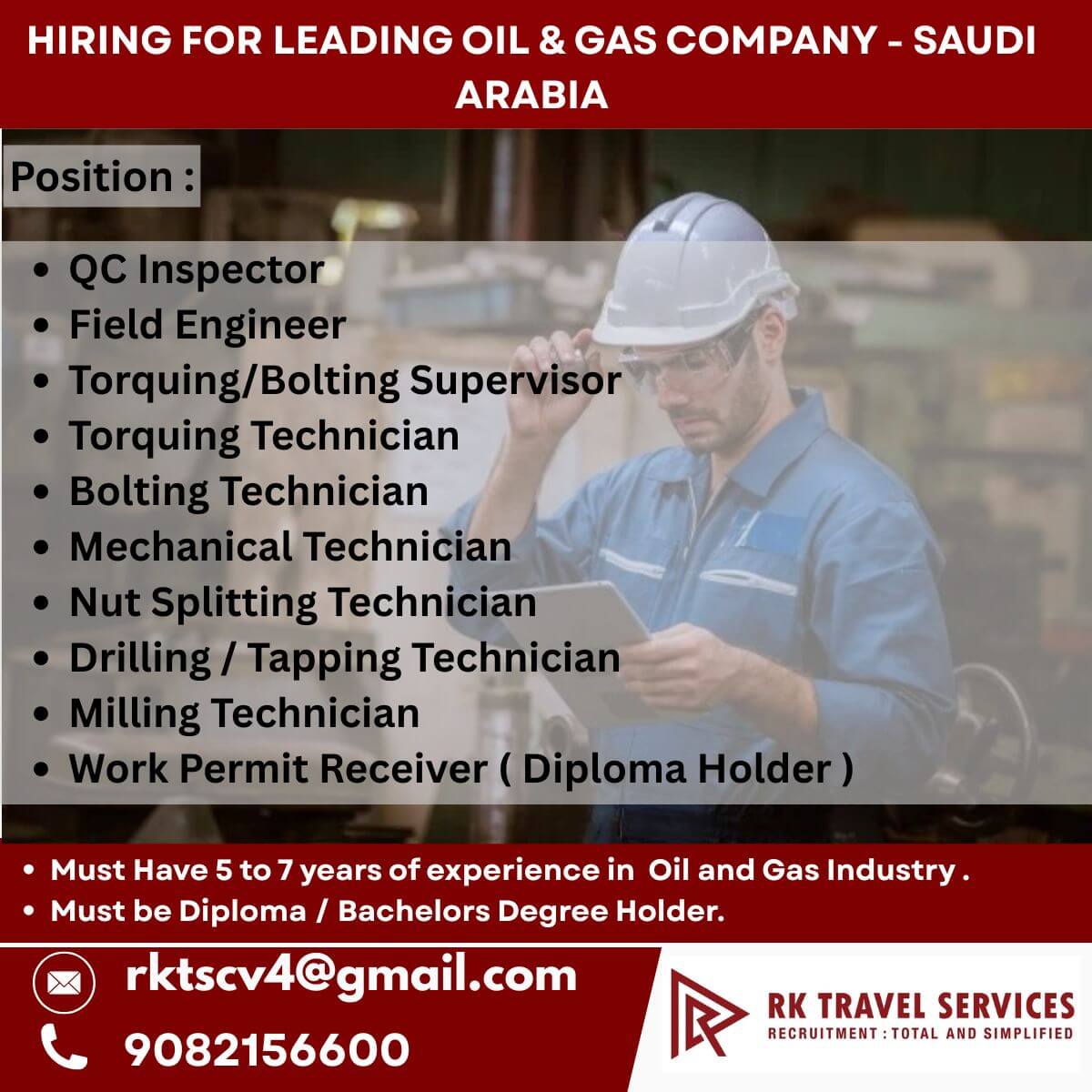 HIRING FOR LEADING OIL & GAS COMPANY - SAUDI ARABIA