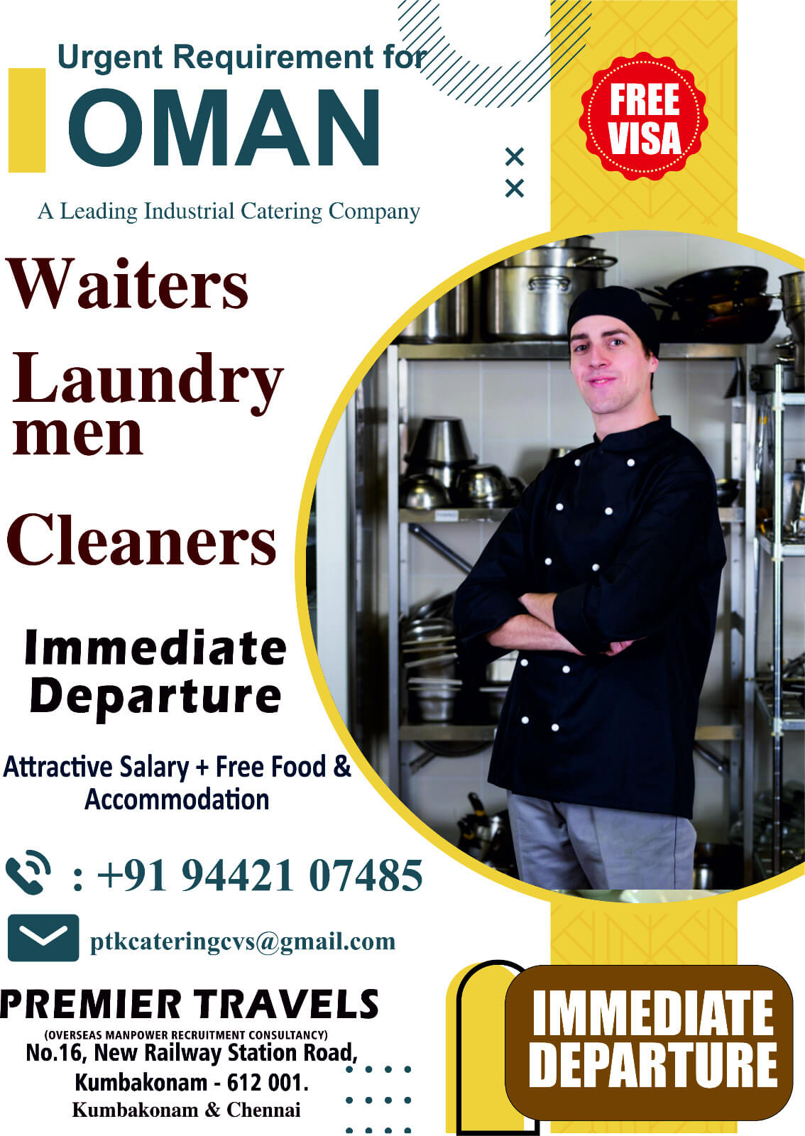 Urgently Requirement For Waiters , Cleaner and Laundry Man