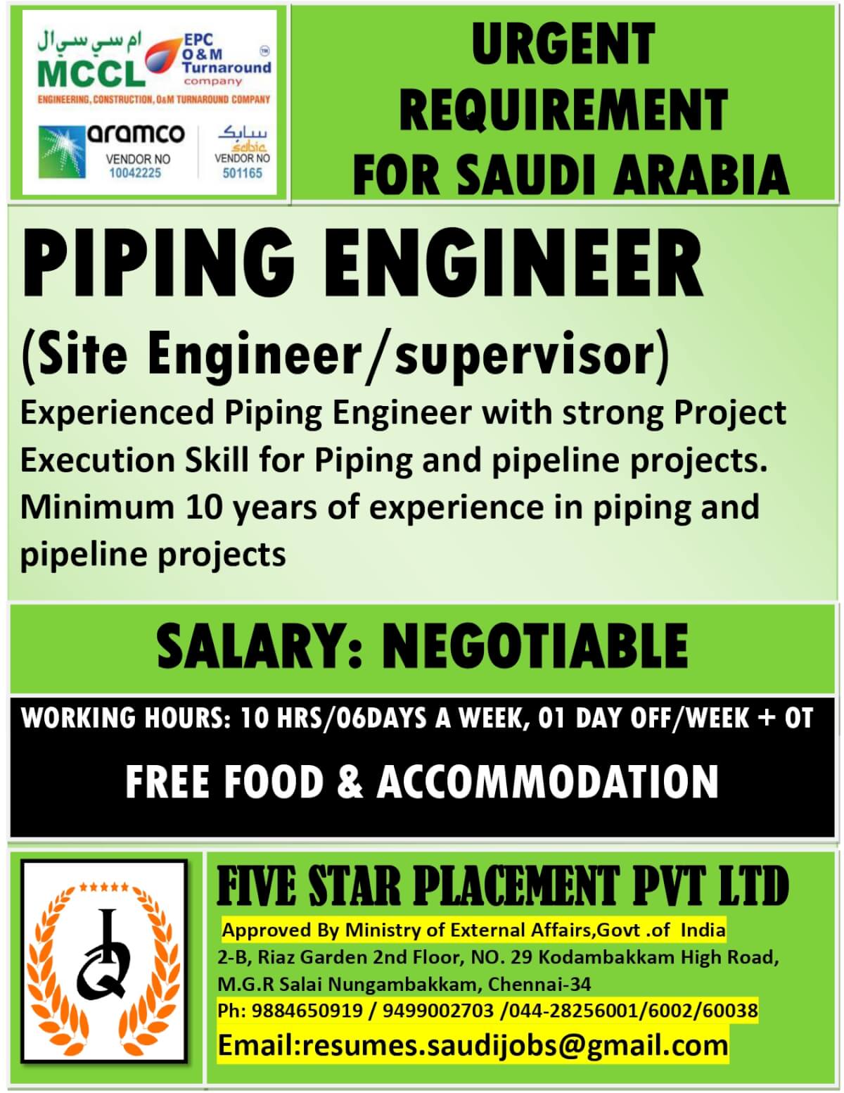 URGENT REQUIREMENT FOR SAUDI ARABIA