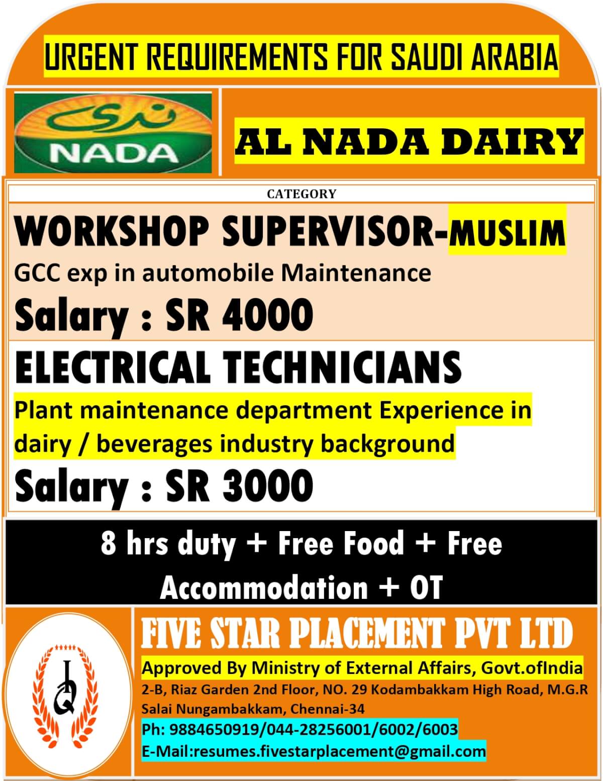 URGENT REQUIREMENT FOR SAUDI ARABIA