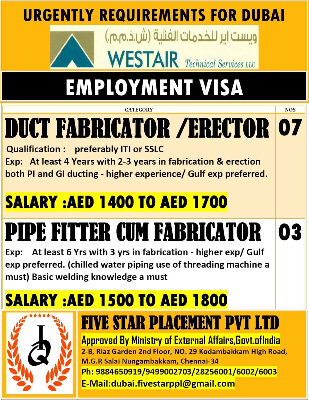 URGENT REQUIREMENT FOR DUBAI