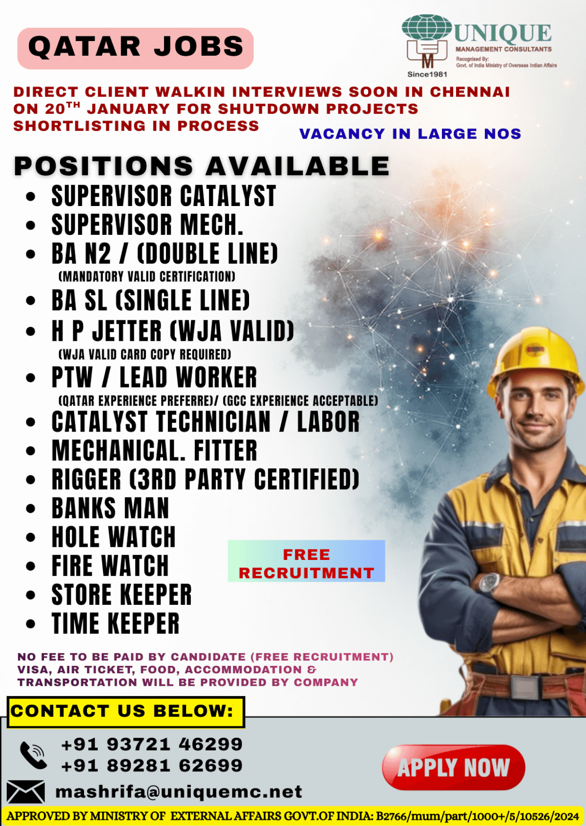 Supervisors, Technicians, BA N2, Riggers, Fitters, Fire/Hole Watch & more