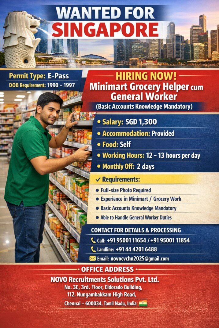Minimart Grocery Helper cum General Worker (Male)