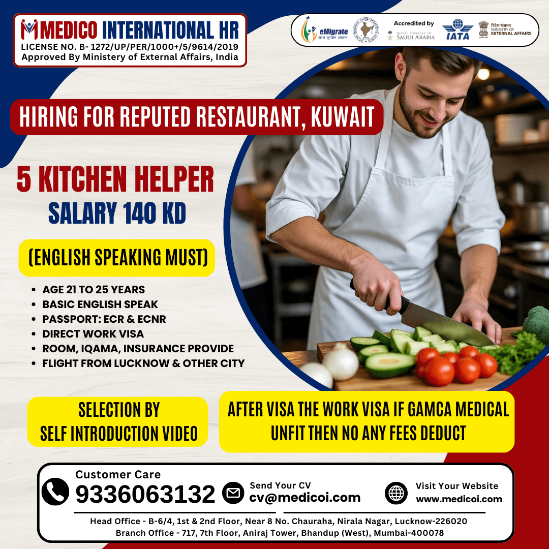 5 Kitchen Helper - English Speaking Must