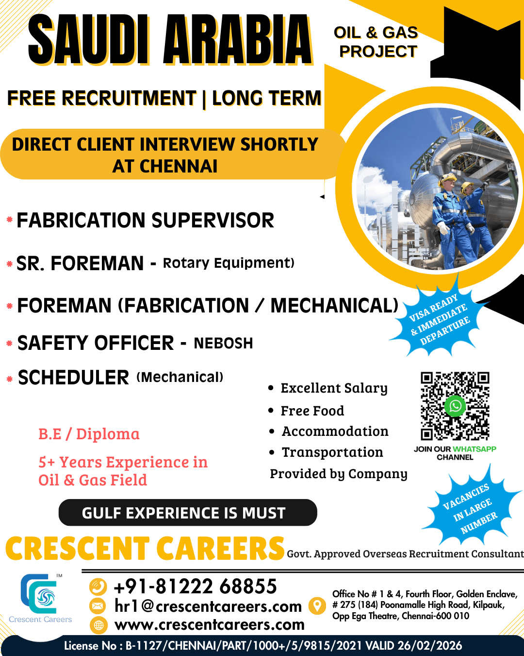 FREE RECRUITMENT - SAFETY OFFICER / FOREMAN