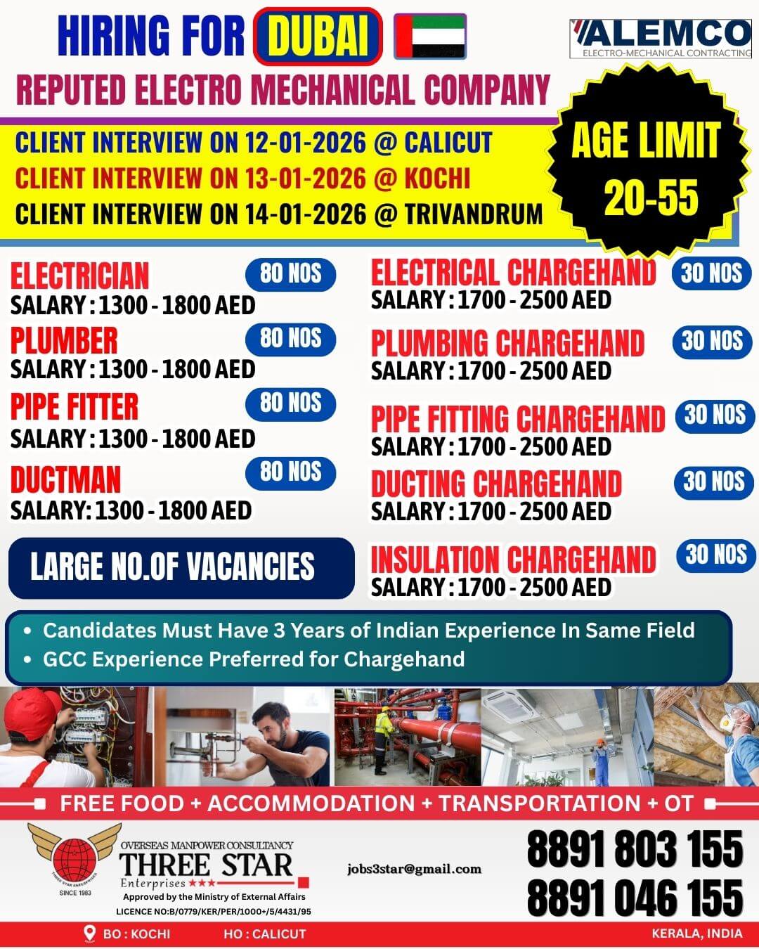 URGENT HIRING FOR DUBAI - REPUTED ELECTRO MECHANICAL COMPANY