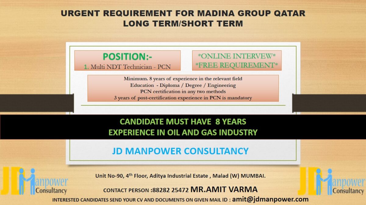 URGENT REQUIREMENT FOR MADINA GROUP QATAR LONG TERM/SHORT TERM