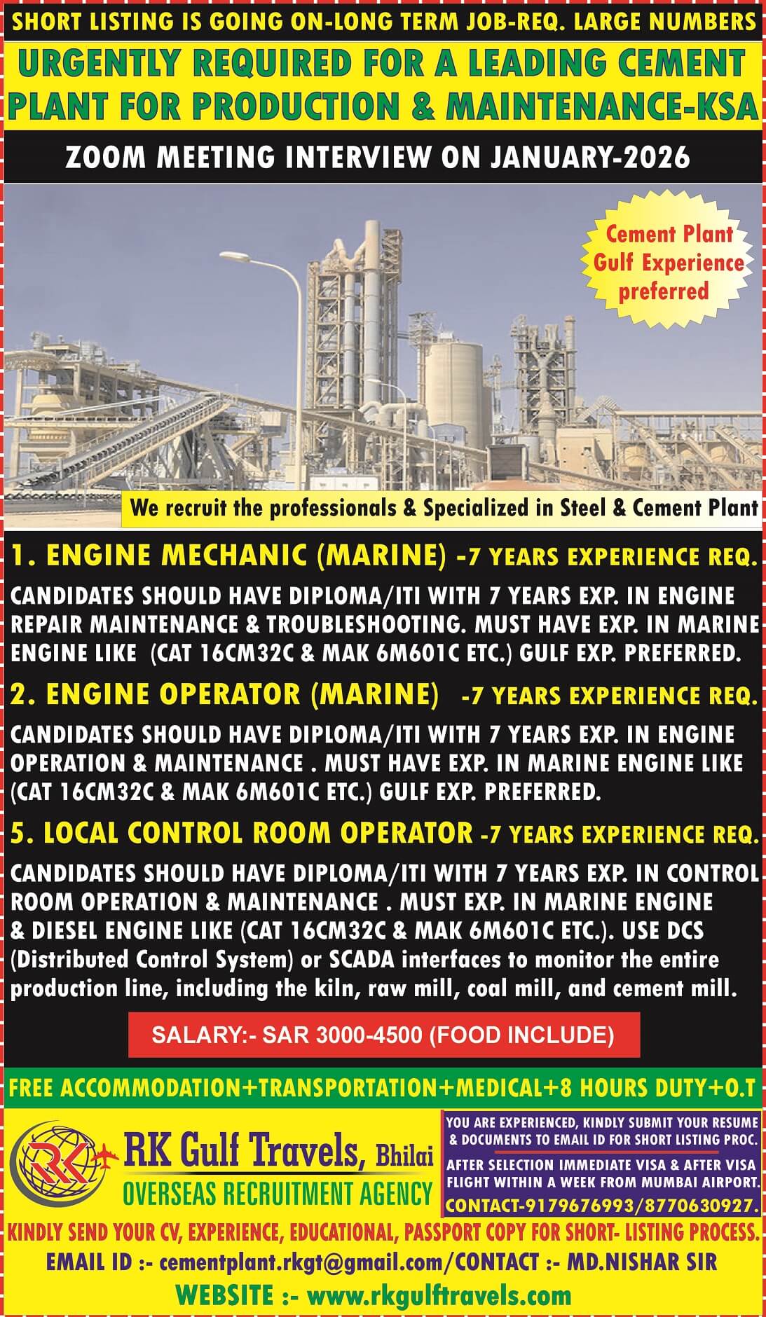 HIRING FOR A LEADING CEMENT MANUFACTURING COMPANY - KSA
