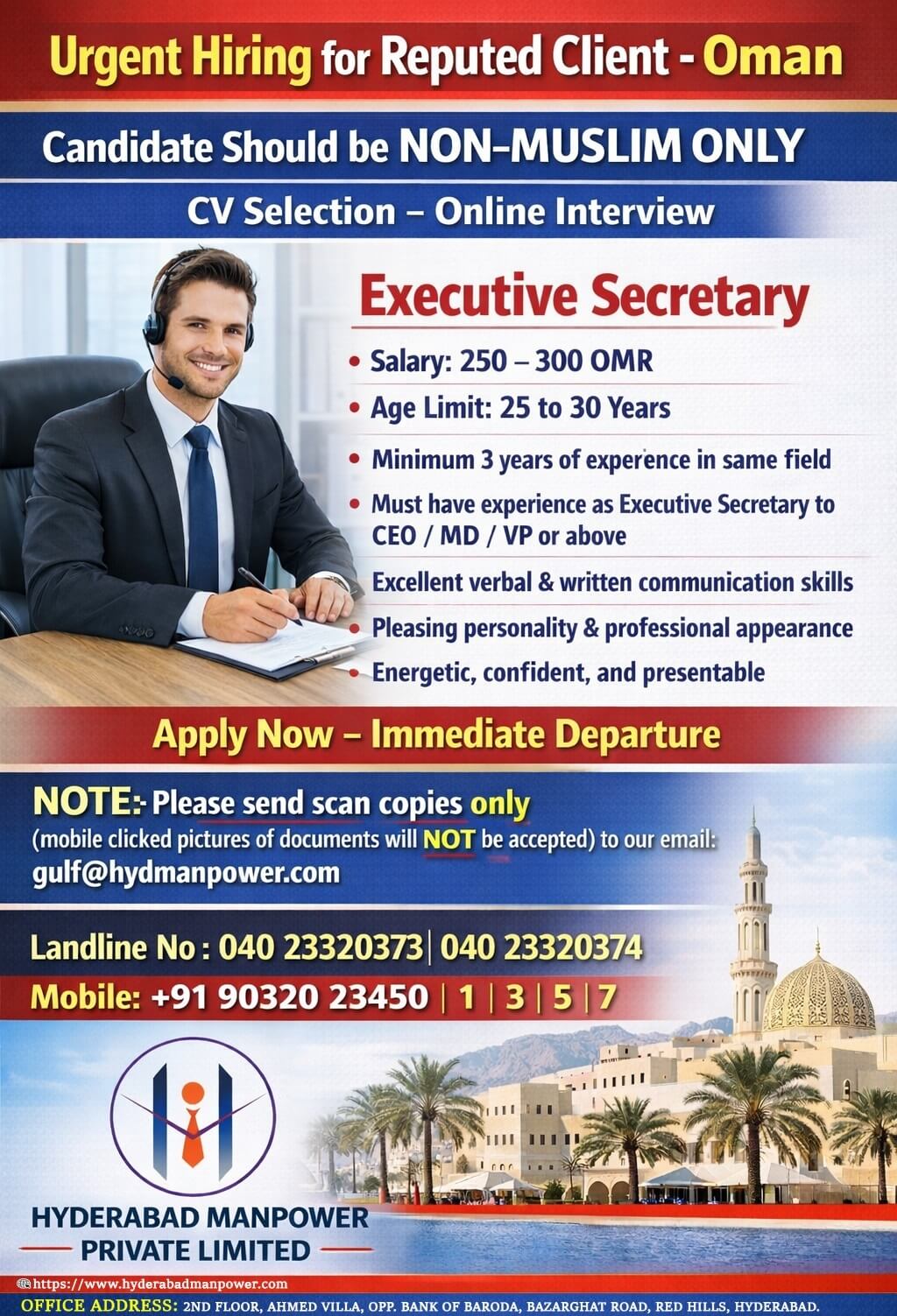 Hiring for Reputed Client of Oman