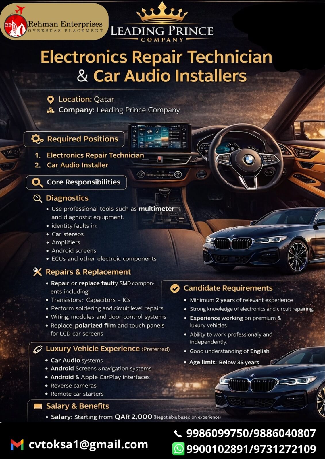 HIRING FOR LEADING PRINCE COMPANY IN QATAR HIRING FOR LEADING PRINCE COMPANY IN QATAR