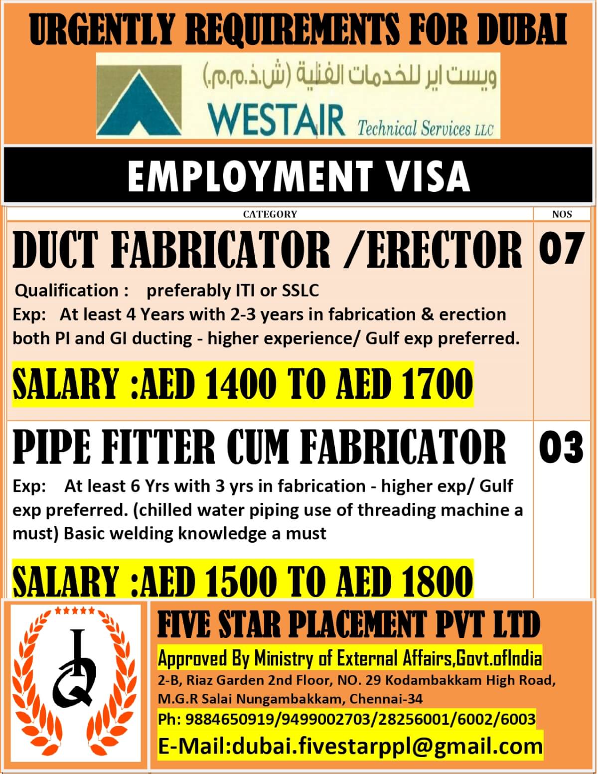 URGENT REQUIREMENT FOR DUBAI