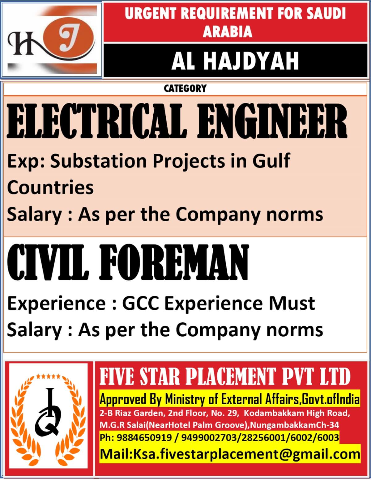 URGENT REQUIREMENT FOR SAUDI ARABIA