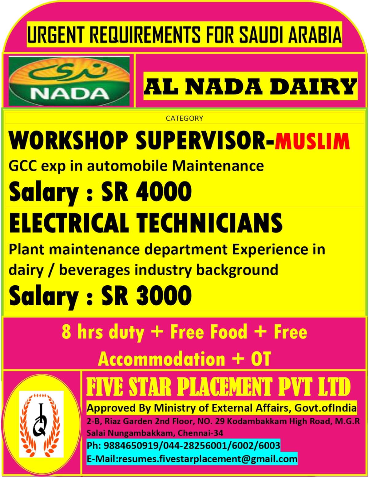 URGENT REQUIREMENT FOR SAUDI ARABIA