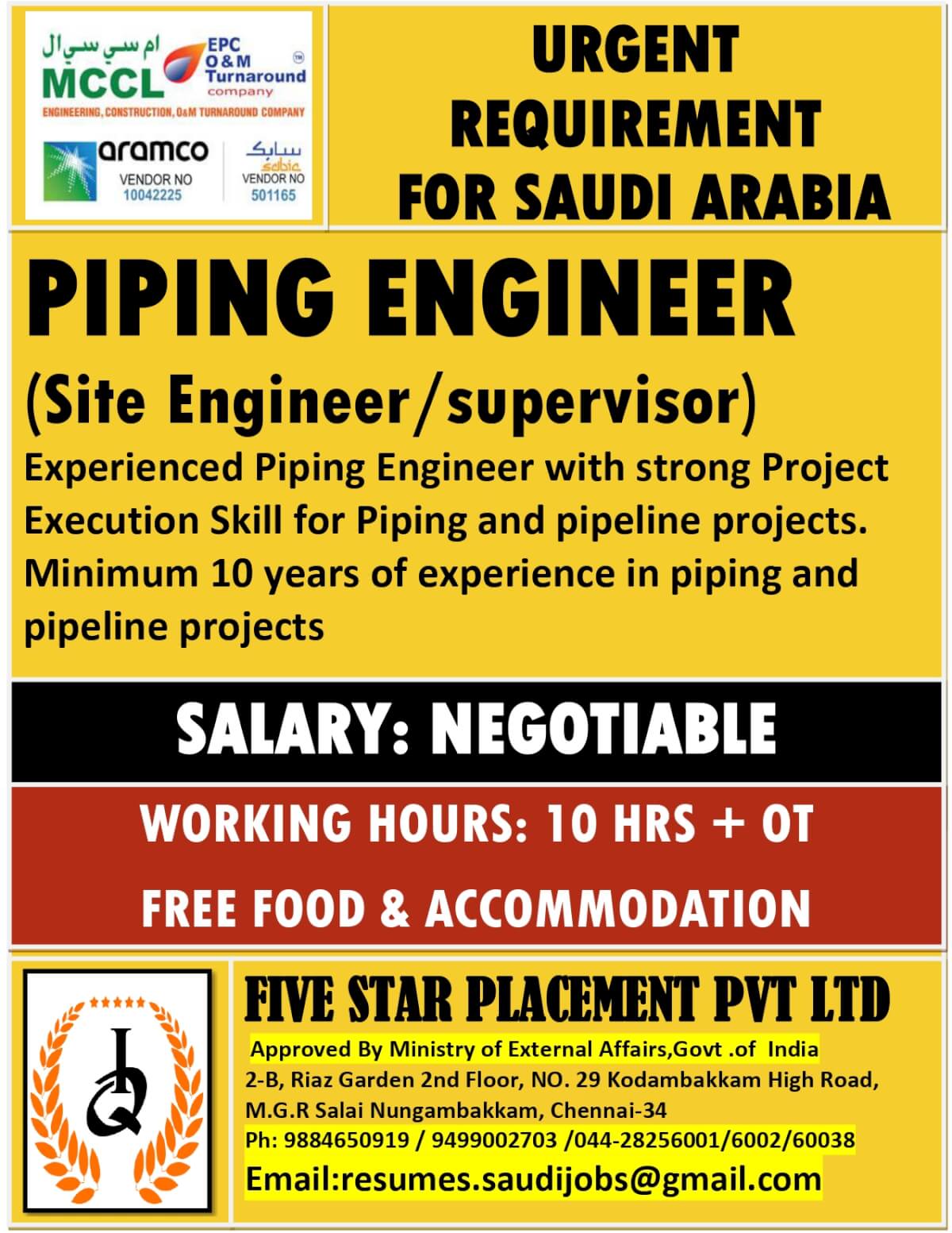 URGENT REQUIREMENT FOR SAUDI ARABIA