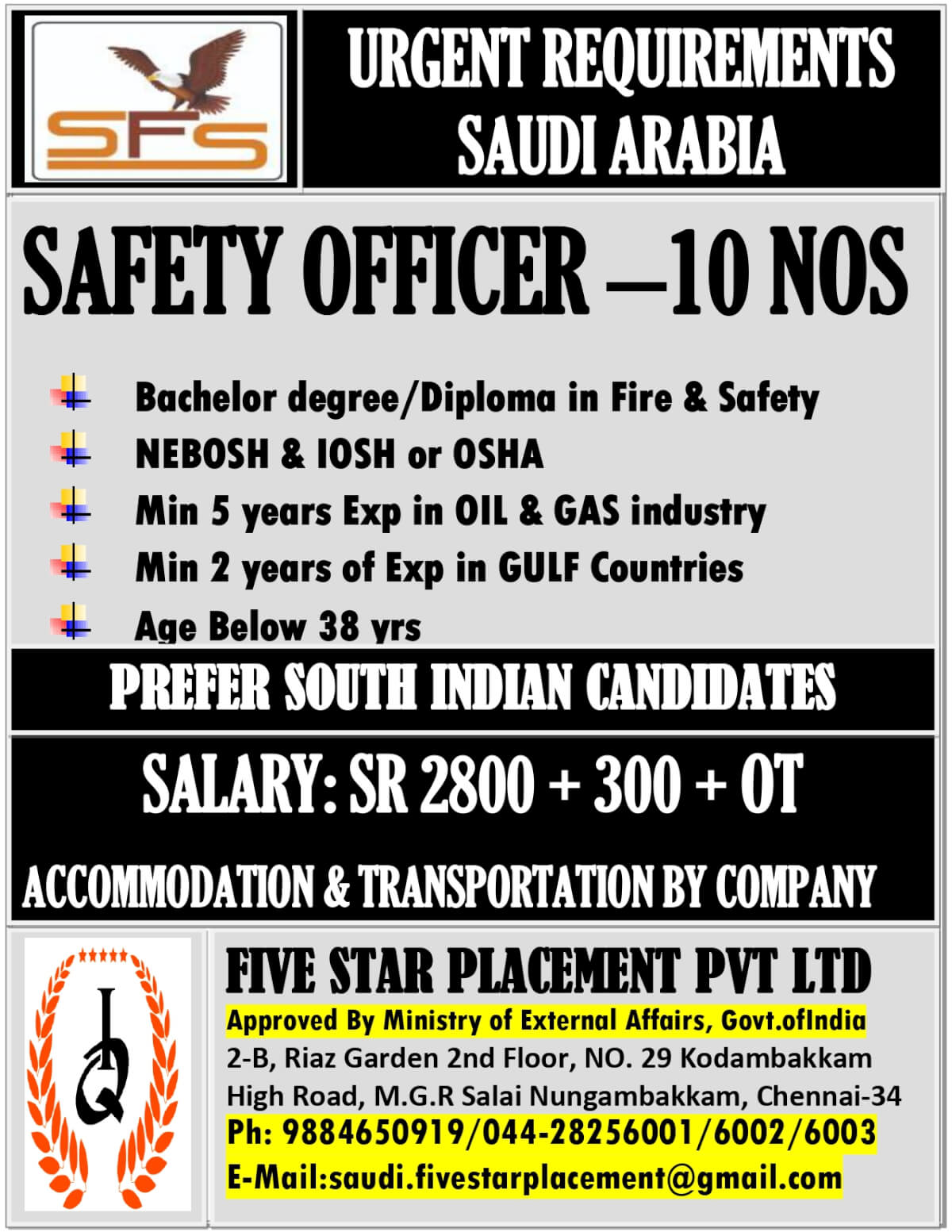 URGENT REQUIREMENT FOR SAUDI ARABIA