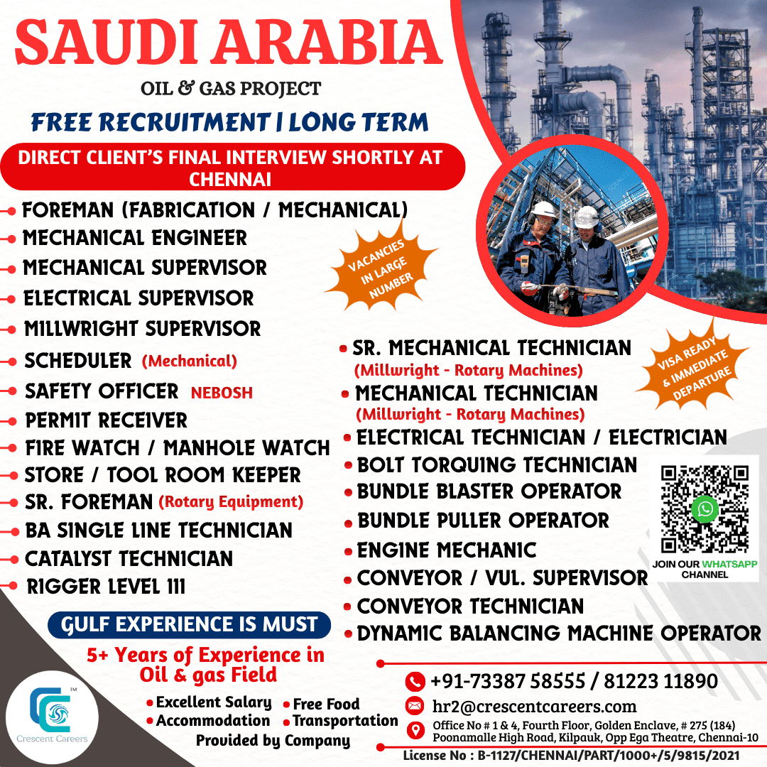 FREE RECRUITMENT - SAUDI ARABIA