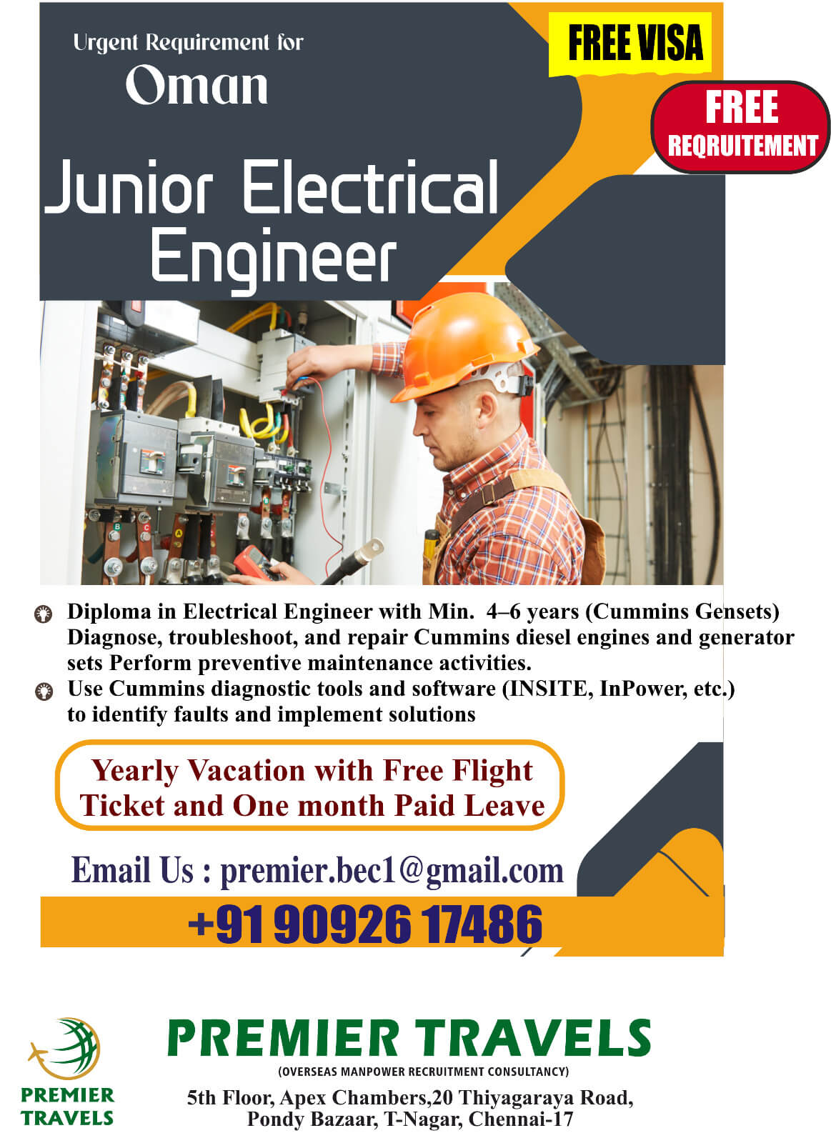 Urgently Requirement for Junior Electrical Superviosr Urgently Requirement for Junior Electrical Superviosr