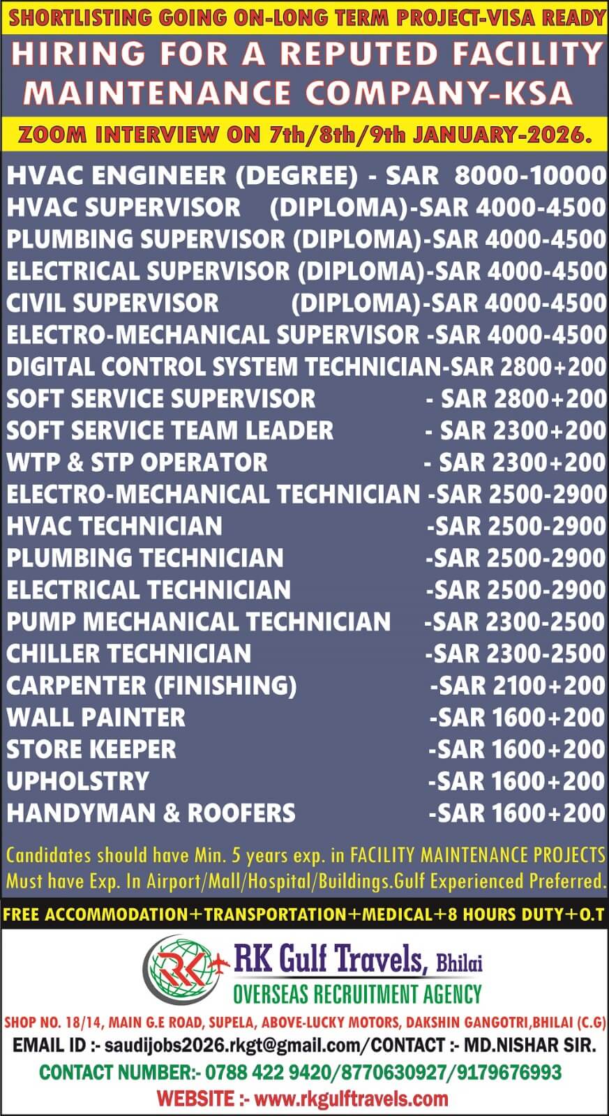 HIRING FOR A LEADING & BIGGEST FACILITY MAINTENANCE COMPANY - KSA HIRING FOR A LEADING & BIGGEST FACILITY MAINTENANCE COMPANY - KSA