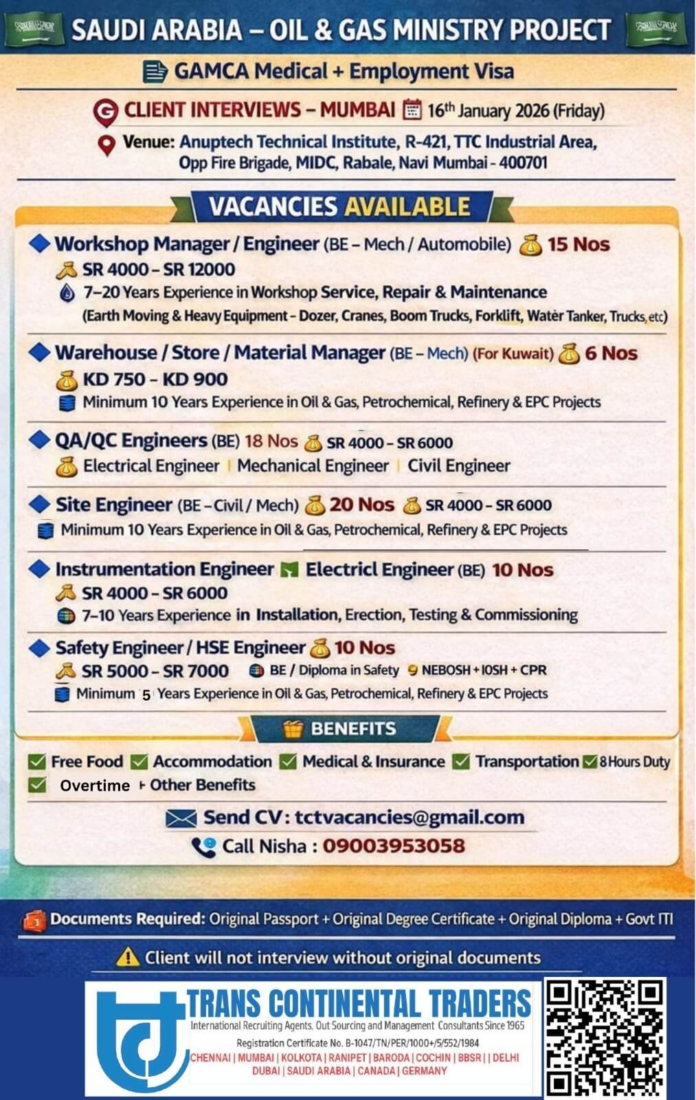 HIRING FOR OIL & GAS MINISTRY PROJECT-SAUDI ARABIA