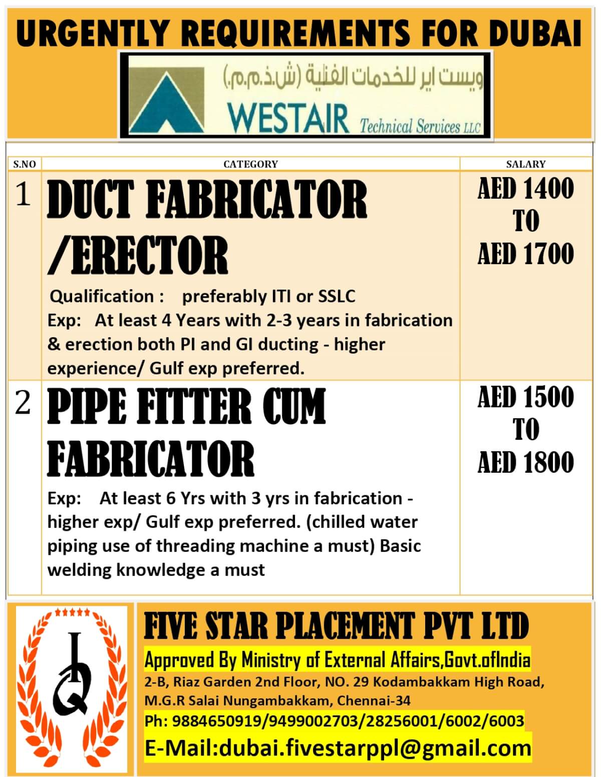 URGENT REQUIREMENT FOR DUBAI URGENT REQUIREMENT FOR DUBAI