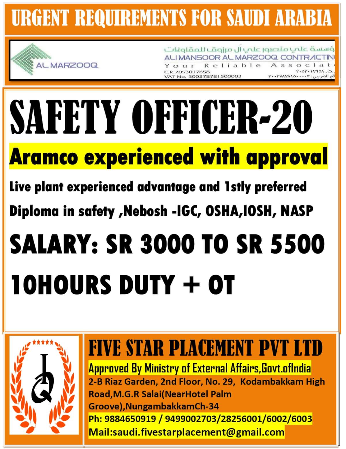 URGENT REQUIREMENT FOR SAUDI ARABIA