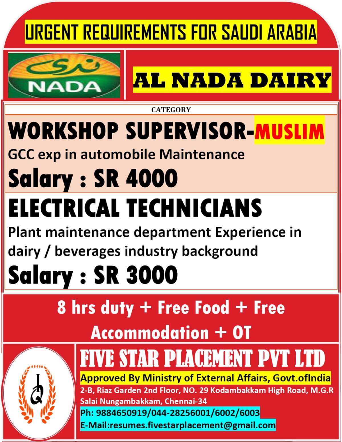 URGENT REQUIREMENT FOR SAUDI ARABIA