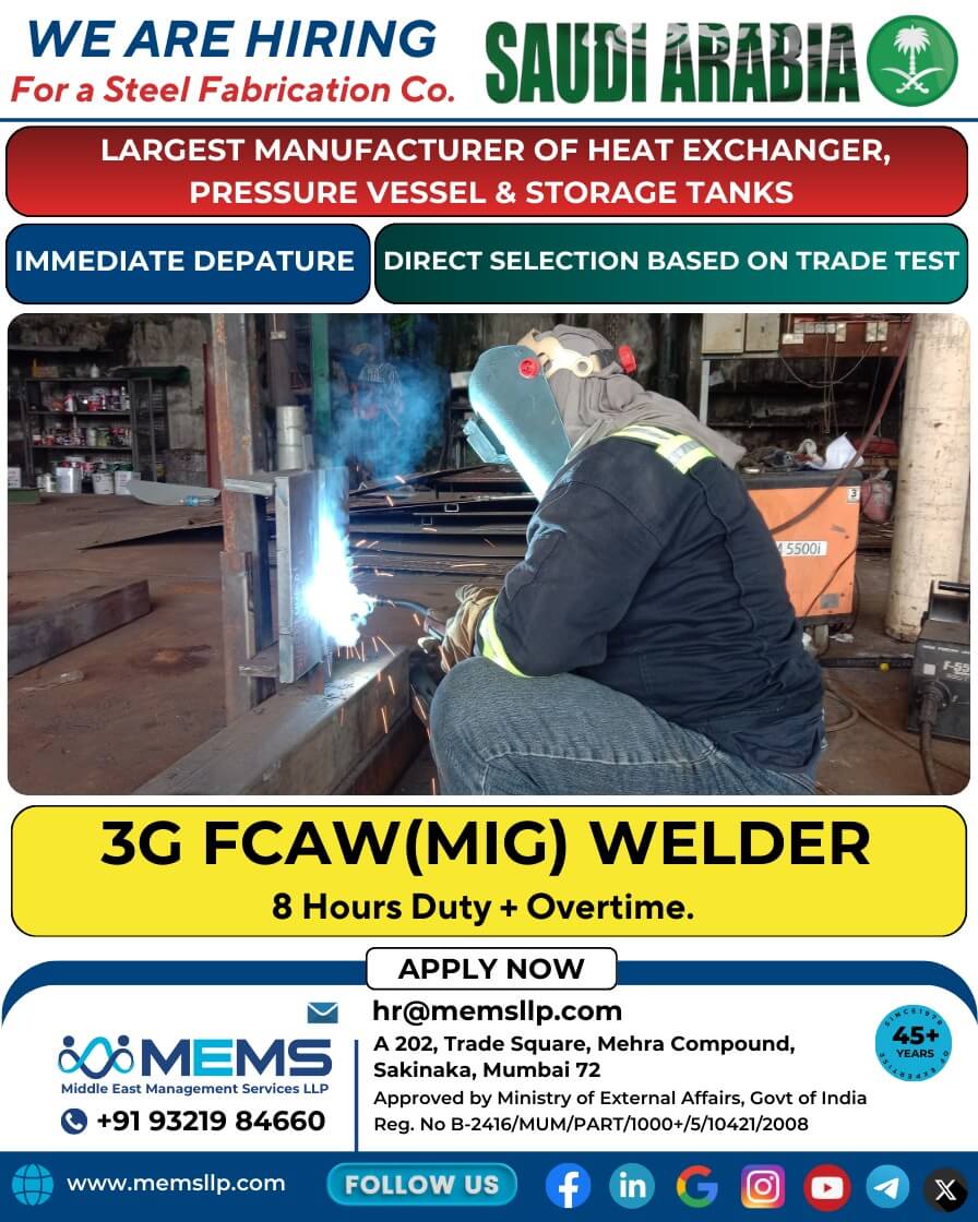 We are hiring For a Steel Fabrication Company in Saudi Arabia We are hiring For a Steel Fabrication Company in Saudi Arabia
