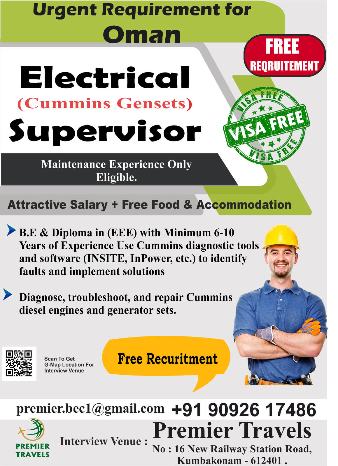 Urgently Requirement for Electrical supervisor