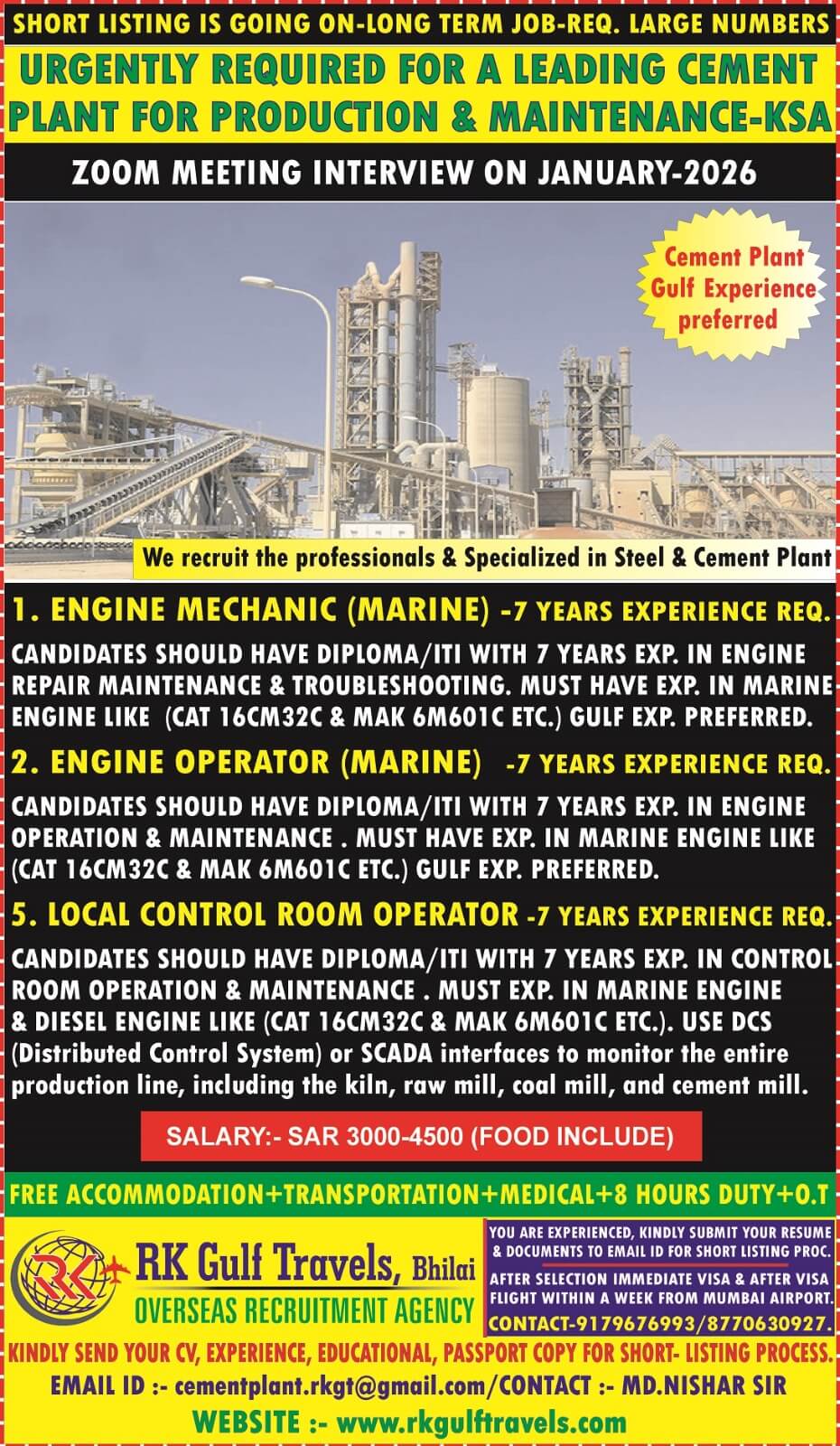 HIRING FOR A LEADING CEMENT MANUFACTURING COMPANY - KSA
